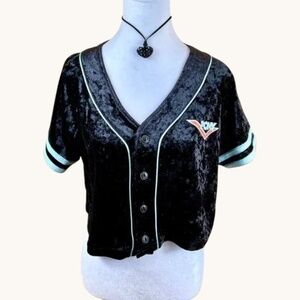 Pony Top Sports Jersey Cropped Velvet Black Multi (M)
